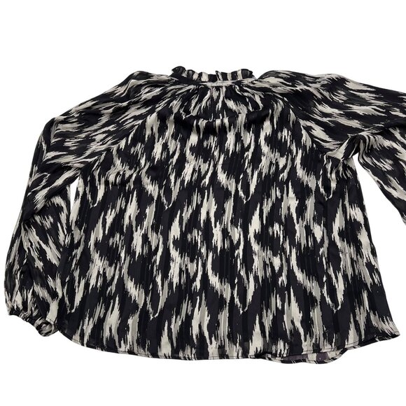 Joie Black & White Metallic Print Sheer Blouse Long Sleeve M - Picture 5 of 6